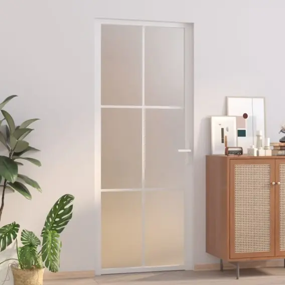 VidaXL Drzwi wewnętrzne, 83x201,5 cm, białe, matowe szkło i aluminium - Hurtownia wielobranżowa Lumarko Nowość